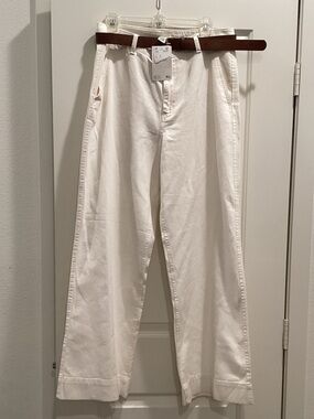 H&M Cream Wide-Leg Chinos with Brown Belt
